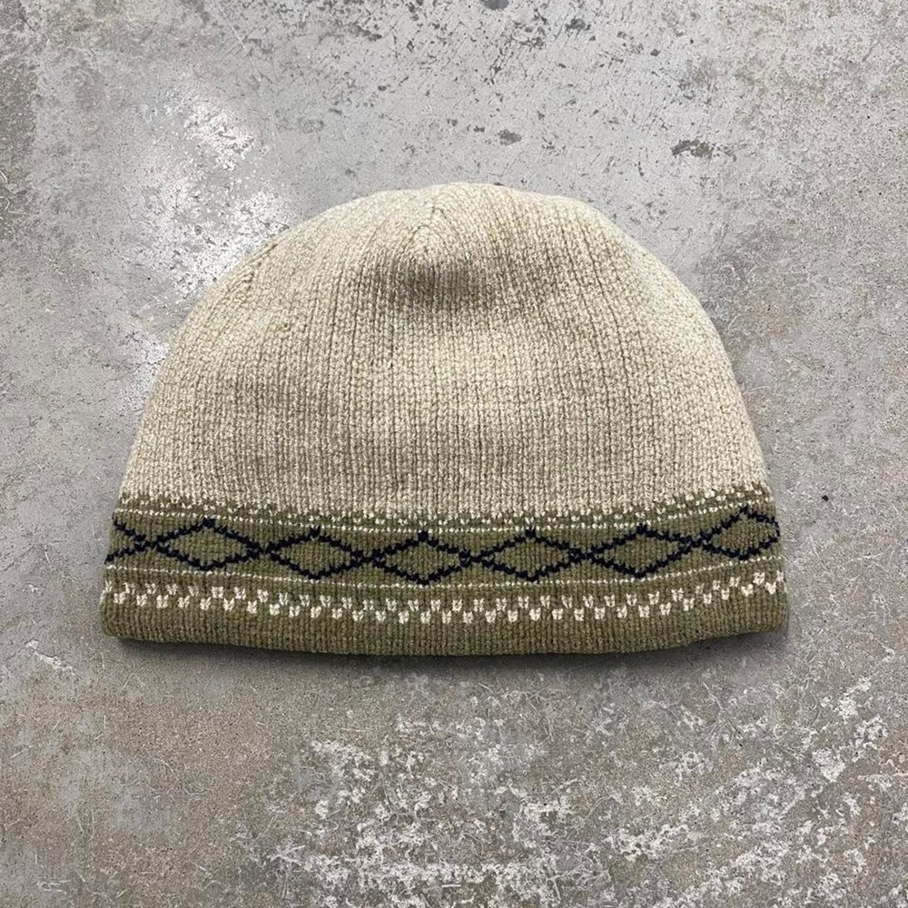 Vintage 00s Aztec Pattern Knit Beanie Earthtone Grunge Gorpcore Tan Cream OSFA